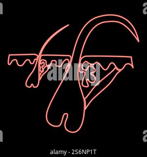 Pelle al neon con peli in rosso macro immagine vettoriale in stile piatto. Pelle al neon con peli in rosso macro immagine vettoriale piatta Illustrazione Vettoriale