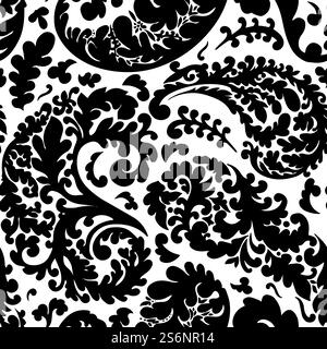 Fogliame botanico motivo senza cuciture, rami e ramoscelli con foglie. Stampa incolore o sfondo, trama o tessuto, flora naturale dettagliata. Fioritura e fioritura primaverile, vettoriale in stile piatto. Foglie e rami botanici con motivo fogliame senza cuciture Illustrazione Vettoriale