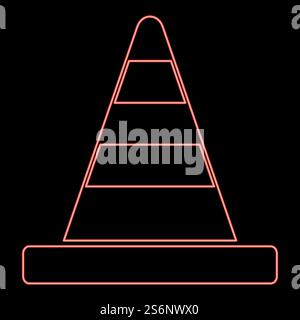 Cono stradale al neon, illustrazione vettoriale di colore rosso, immagine leggera piatta. Cono stradale al neon, immagine vettoriale di colore rosso, immagine piatta Illustrazione Vettoriale