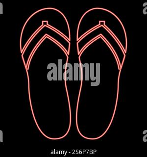 Pantofole al neon, illustrazione vettoriale di colore rosso, immagine luminosa in stile piatto. Pantofole al neon, illustrazione vettoriale di colore rosso, immagine piatta Illustrazione Vettoriale
