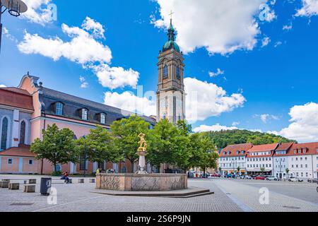 La Georgenkirche e il Markt di Eisenach città in Turingia, Germania. Foto Stock