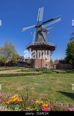 Meyers Mühle a Papenburg, distretto di Emsland, bassa Sassonia, Germania Foto Stock