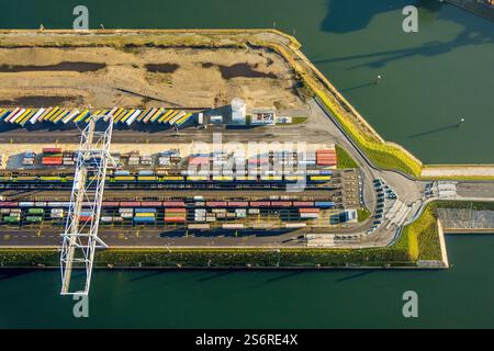 Luftbild, Hafen Duisburg duisport, Hafengebiet, Ruhrort, Containerterminal, Duisburg, Ruhrgebiet, Nordrhein-Westfalen, Deutschland Foto Stock