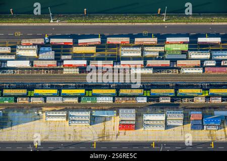 Luftbild, Hafen Duisburg duisport, Hafengebiet Containerterminal Kohleninsel, Ruhrort, Duisburg, Ruhrgebiet, Nordrhein-Westfalen, Deutschland Foto Stock