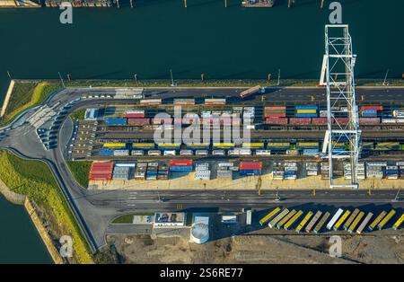 Luftbild, Hafen Duisburg duisport, Hafengebiet Containerterminal Kohleninsel, Ruhrort, Duisburg, Ruhrgebiet, Nordrhein-Westfalen, Deutschland Foto Stock