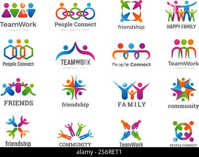 Logo dei partner. Connettere persone lavoro di squadra amicizia unione familiare di successo raccolta di simboli aziendali vettoriali recenti. Amicizia persone, collaborazione lavoro di squadra illustrazione di connessione. Logo dei partner. Connettere persone lavoro di squadra amicizia unione familiare di successo raccolta di simboli aziendali vettoriali recenti Illustrazione Vettoriale