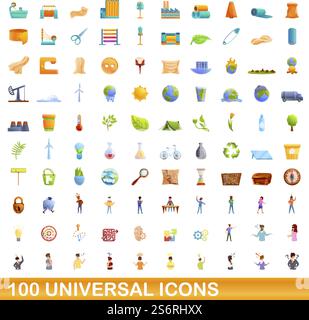 set di 100 icone universali. Illustrazione a cartoni animati di 100 icone vettoriali universali isolate su sfondo bianco. set di 100 icone universali, stile cartone animato Illustrazione Vettoriale