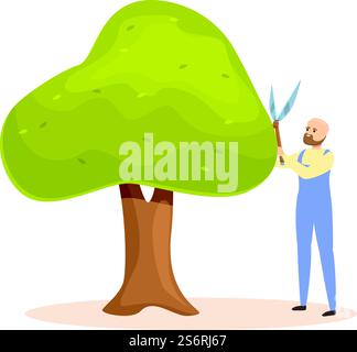 Vettore cartoni animati icona siepe giardino albero. Manutenzione uomo. Prato operaio. Vettore cartoni animati icona siepe giardino albero. Manutenzione uomo Illustrazione Vettoriale