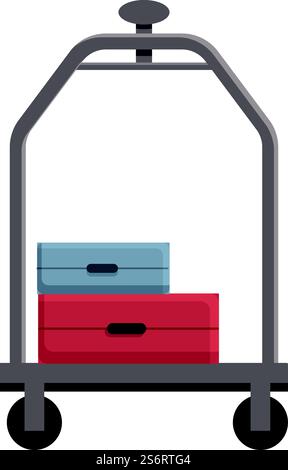 Icona del carrello portabagagli vettore cartoni animati. Aeroporto di viaggio. Hotel bag. Icona del carrello portabagagli vettore cartoni animati. Aeroporto di viaggio Illustrazione Vettoriale