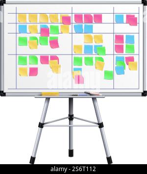 Consiglio d'amministrazione. Adesivi per attività sulla superficie delle tavole. Gestione agile o flessibile, coloratissima e appiccicosa per il piano quotidiano. Elemento vettoriale isolato per riunioni aziendali. Immagine dell'adesivo dell'ufficio, del lavoro di squadra del tabellone. Consiglio d'amministrazione. Adesivi per attività sulla superficie delle tavole. Gestione agile o flessibile, coloratissima e appiccicosa per il piano quotidiano. Elemento vettoriale isolato per riunioni aziendali Illustrazione Vettoriale