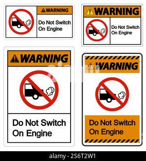Avvertenza non attivare segnale motore su sfondo bianco Illustrazione Vettoriale