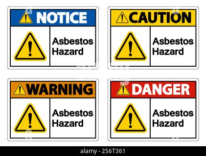 Attenzione simbolo di rischio di amianto su sfondo bianco Illustrazione Vettoriale