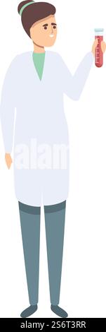 Icona del vettore cartoon della provetta per l'analisi del sangue del medico. Campione medico. Analisi delle mani. Icona del vettore cartoon della provetta per l'analisi del sangue del medico. Campione medico Illustrazione Vettoriale