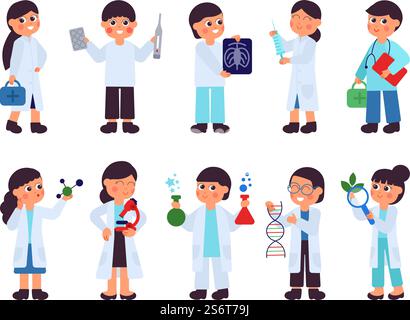 Personaggi degli scienziati. Ricercatore scienziato, chimica di laboratorio medico. Test di laboratorio, analisi dell'acqua o dell'impianto organico. Il medico lavora concetto vettoriale decente. Illustrazione della ricerca e dell'educazione degli scienziati. Personaggi degli scienziati. Ricercatore scienziato, chimica di laboratorio medico. Test di laboratorio, analisi dell'acqua o dell'impianto organico. Il medico lavora concetto vettoriale decente Illustrazione Vettoriale