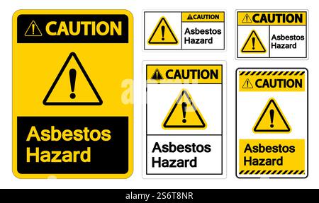 Attenzione simbolo di rischio di amianto su sfondo bianco Illustrazione Vettoriale