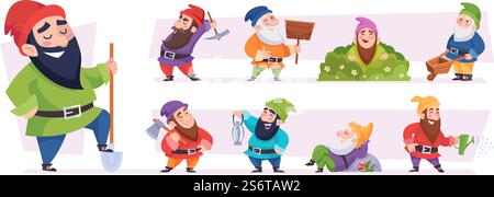Nano magico. Gnomi da giardino da favola personaggi di gioco personaggi di fantasia vettoriale esatti in stile cartoni animati. Illustrazione GNOME magico, personaggio da favola del giardino. Nano magico. Gnomi da giardino da favola personaggi di gioco personaggi di fantasia vettoriale esatti in stile cartoni animati Illustrazione Vettoriale