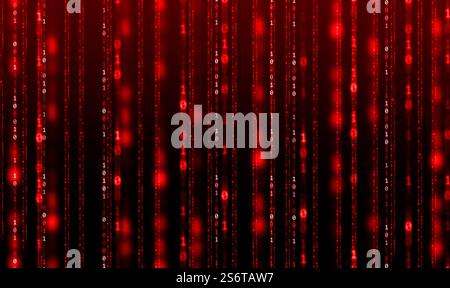 Sfondo codice binario, una sequenza di zero e un numero su sfondo rosso. Numeri della matrice del computer. Il concetto di codifica, sicurezza informatica A. Foto Stock