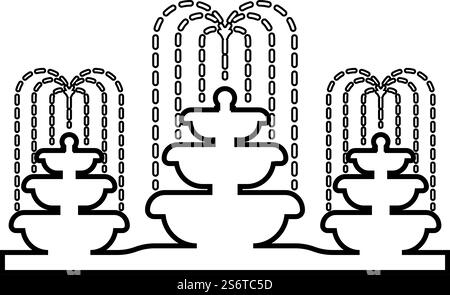 Icona della linea del contorno del flusso di fontana immagine vettoriale di colore nero sottile stile piatto semplice. Icona della linea del contorno del flusso di fontana immagine vettoriale di colore nero, immagine sottile e piatta Illustrazione Vettoriale