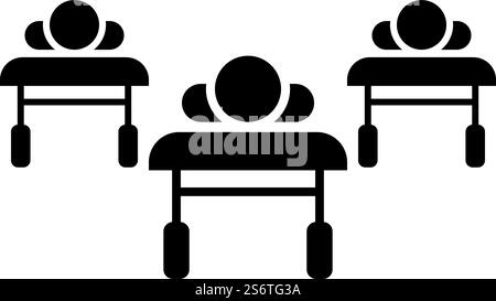 I pazienti sui lettini sono sdraiati ospedale concetto pandemia clinica epidemia icona colore nero vettoriale immagine stile piatto semplice. I pazienti sui lettini sono sdraiati concetto pandemico ospedale icona epidemia clinica colore nero immagine vettoriale stile piatto Illustrazione Vettoriale