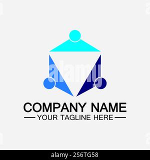 Lavoro di squadra che collega le persone concetto esagonale logo simbolo icona vettore disegno Illustrazione Vettoriale