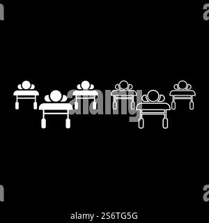 I pazienti sui lettini sono sdraiati concetto pandemico ospedale icona del set epidemico clinica colore bianco immagine vettoriale semplice riempimento solido contorno linea sottile stile piatto. I pazienti sui lettini sono sdraiati concetto pandemico ospedale icona set epidemico clinica immagine vettoriale colore bianco contorno riempimento solido linea contorno sottile stile piatto Illustrazione Vettoriale