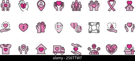 Le icone di volontariato impostano il vettore di contorno. Aiutare la beneficenza. Solidarietà comunitaria. Le icone di volontariato impostano il vettore di contorno. Aiutare la beneficenza Illustrazione Vettoriale