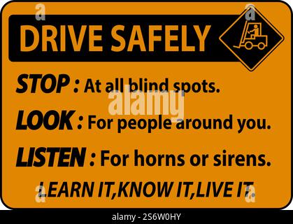 Guida in sicurezza Stop Look Ascolta segnale su sfondo bianco Illustrazione Vettoriale