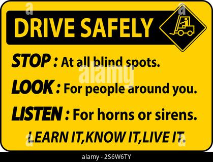 Guida in sicurezza Stop Look Ascolta segnale su sfondo bianco Illustrazione Vettoriale