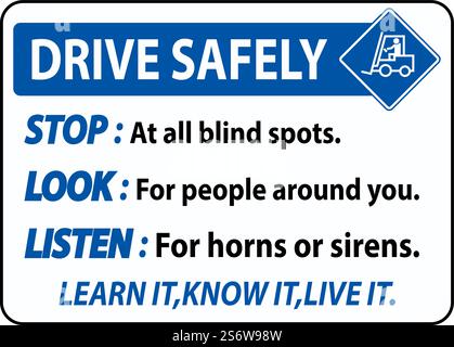 Guida in sicurezza Stop Look Ascolta segnale su sfondo bianco Illustrazione Vettoriale