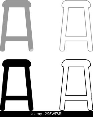 Icona Set sgabello grigio nero immagine vettoriale riempimento semplice contorno linea di contorno sottile e piatta. Icona Set sgabello grigio nero immagine vettoriale riempimento continuo contorno linea sottile e piatta Illustrazione Vettoriale