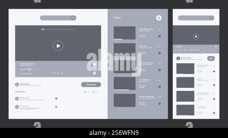 Interfaccia tubo video. Pagine di progettazione Web multimediali layout dell'interfaccia utente layout di visualizzazione anteprima dei record video modelli vettoriali garish impostati per i vari divi. Immagine della schermata dell'interfaccia video, finestra multimediale. Interfaccia tubo video. Pagine di progettazione Web multimediali layout dell'interfaccia utente layout di visualizzazione anteprima dei record video modelli vettoriali garish impostati per i vari divi Illustrazione Vettoriale