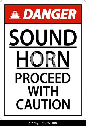 Sound Horn procedere con il segnale di pericolo su sfondo bianco Illustrazione Vettoriale