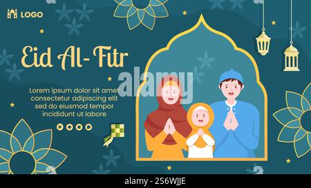 Happy Eid al-Fitr Mubarak modello disegno piatto illustrazione Editable di sfondo quadrato per i social media, poster o biglietto di auguri Illustrazione Vettoriale