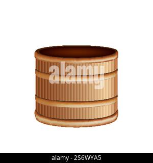 Cestello in legno decorativo contenitore vuoto Vector. Cestello in legno per il trasporto e lo stoccaggio di indumenti o prodotti. Attrezzatura artigianale da modello di materiale in legno illustrazione 3d realistica. Cestello in legno decorativo contenitore vuoto Vector Illustrazione Vettoriale