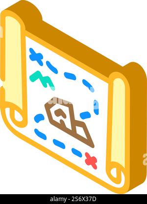 mappa con il vettore dell'icona isometrica del tesoro. mappa con insegna del tesoro. illustrazione del simbolo isolato. mappa con illustrazione vettoriale dell'icona isometrica del tesoro Illustrazione Vettoriale