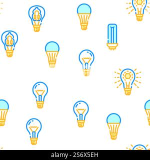 Illustrazione della linea di colore senza cuciture del vettore dell'accessorio elettrico per illuminazione a lampadina. Illuminazione a lampadina icone accessori elettrici Set Vector Illustrazione Vettoriale