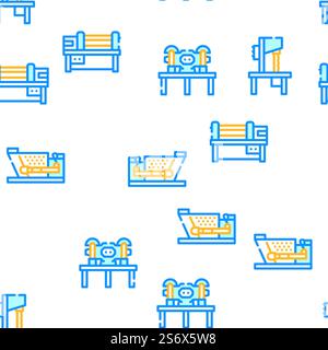 Illustrazione della linea di colore del modello senza cuciture vettoriale delle macchine industriali. Macchine industriali Vector Seamless Pattern Illustrazione Vettoriale