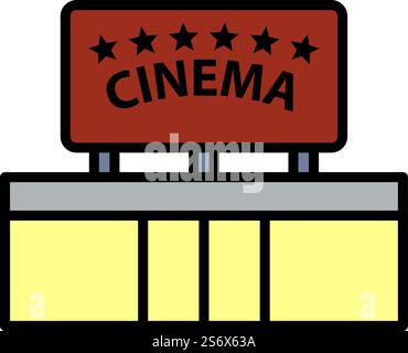 Icona ingresso cinema. Contorno grassetto modificabile con disegno riempimento colore. Illustrazione vettoriale. Illustrazione Vettoriale