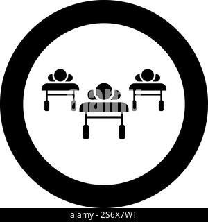 I pazienti sui lettini è in posizione ospedale pandemica concetto clinica epidemia icona in cerchio rotondo nero colore vettoriale immagine immagine contorno solido stile semplice. I pazienti sui lettini sono giacenti ospedale concetto pandemia clinica epidemia icona in cerchio colore nero immagine vettoriale stile contorno solido Illustrazione Vettoriale