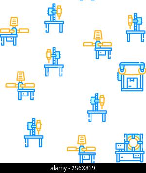 Illustrazione della linea di colore del modello senza cuciture vettoriale delle macchine industriali. Macchine industriali Vector Seamless Pattern Illustrazione Vettoriale