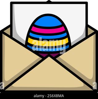 Avvolge con l'icona delle uova di Pasqua. Contorno grassetto modificabile con disegno di riempimento a colori. Illustrazione vettoriale. Illustrazione Vettoriale