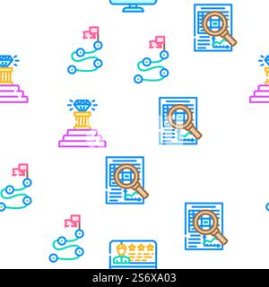 Illustrazione della linea di colore con motivo senza cuciture vettoriale per l'elaborazione aziendale. Le icone di elaborazione aziendale di competenza impostano Vector Illustrazione Vettoriale