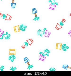 Accessori per la cura e l'impianto in vaso illustrazione della linea di colore del modello senza cuciture vettoriale. Icone degli accessori per la cura e l'impianto in vaso Set Vector Illustrazione Vettoriale