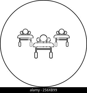 I pazienti sui lettini sono distesi ospedale pandemic Concept clinica epidemia icona in cerchio rotondo nero immagine vettoriale contorno linea di contorno sottile stile semplice. I pazienti sui lettini sono sdraiati concetto pandemico ospedale icona epidemica clinica in cerchio rotondo colore nero illustrazione vettoriale immagine contorno linea sottile stile Illustrazione Vettoriale