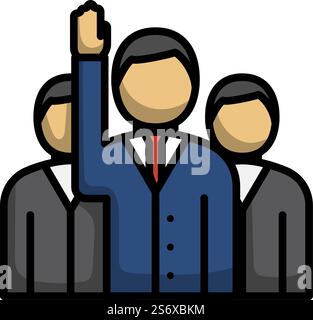Voting Man with Men Behind Icon. Contorno grassetto modificabile con disegno di riempimento a colori. Illustrazione vettoriale. Illustrazione Vettoriale