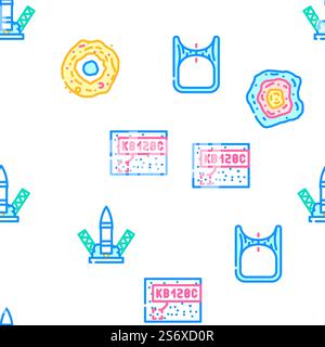 Illustrazione della linea di colore della ripetizione senza giunture vettoriale dell'attrezzatura di ricerca spaziale. Icone strumenti ricerca spazio Imposta vettore Illustrazione Vettoriale