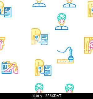Illustrazione della linea di colore del modello senza cuciture vettoriale della procedura di trattamento cosmetologico. Icone della procedura di trattamento cosmetologico Imposta vettore Illustrazione Vettoriale