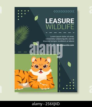 Wildlife Park Animali Social Media Poster Template Flat Cartoon background Vector Illustration Illustrazione Vettoriale