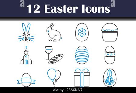 Set di icone di Pasqua. Contorno grassetto modificabile con disegno di riempimento a colori. Illustrazione vettoriale. Illustrazione Vettoriale