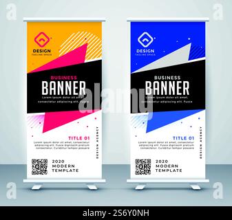 modello trendy di progettazione di banner roll up standee Illustrazione Vettoriale